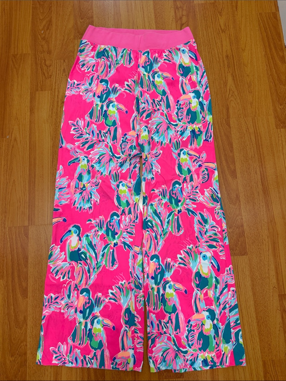 Lilly Pulitzer Hot Pink Parrot Print Wide-Leg Pants
